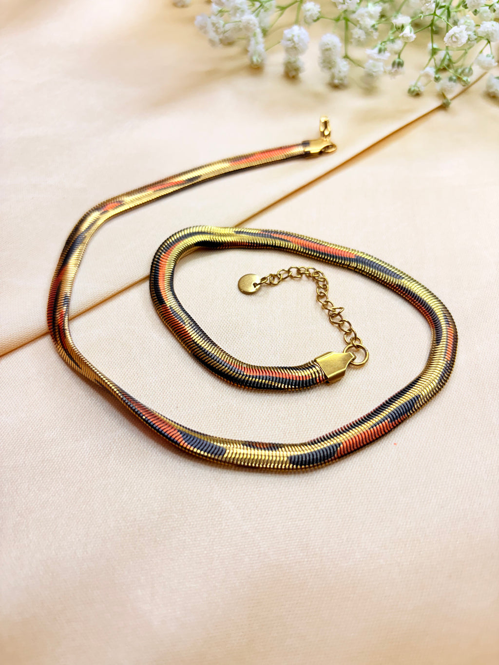 Tricolour Snake Print Necklace