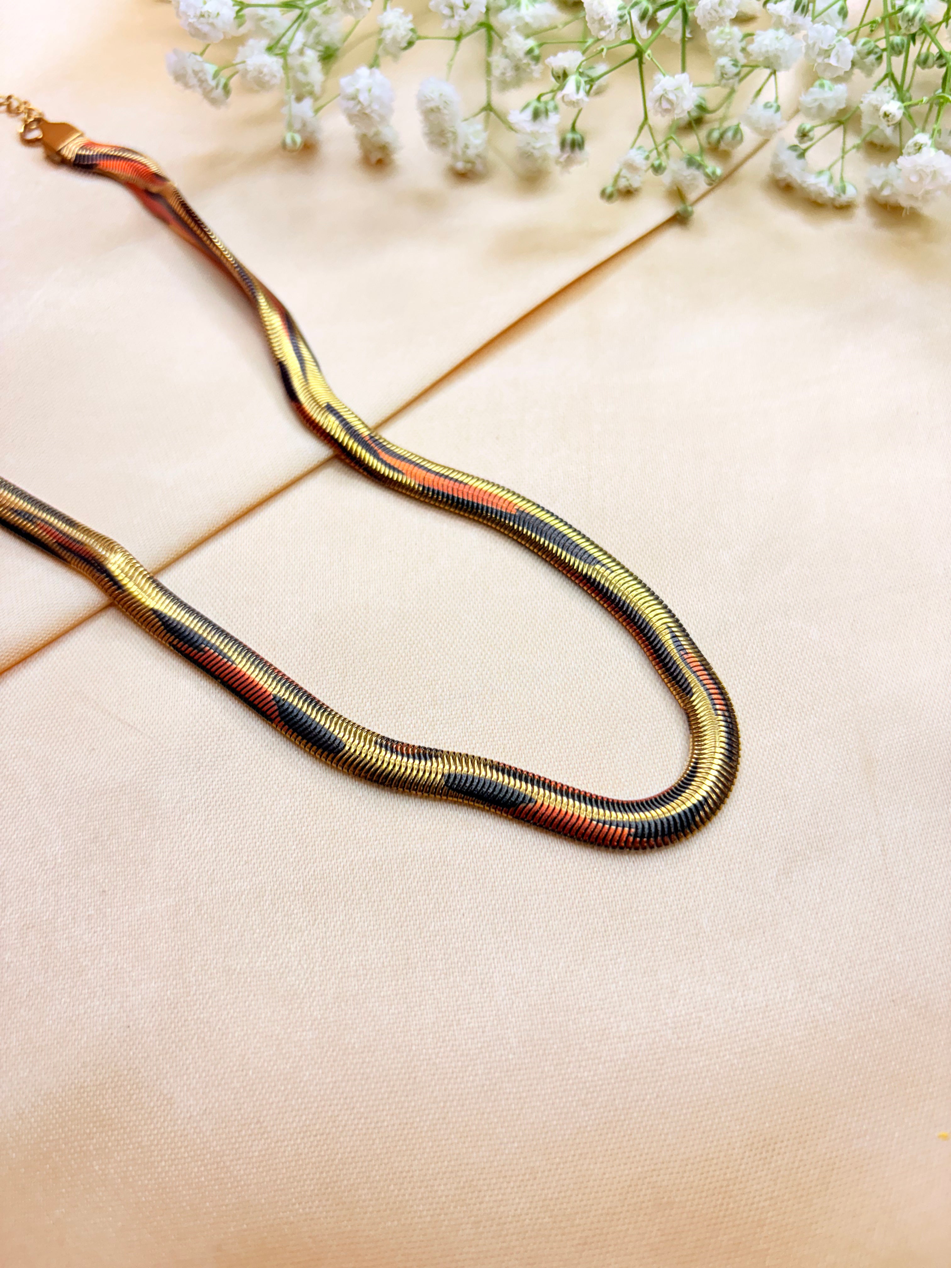 Tricolour Snake Print Necklace