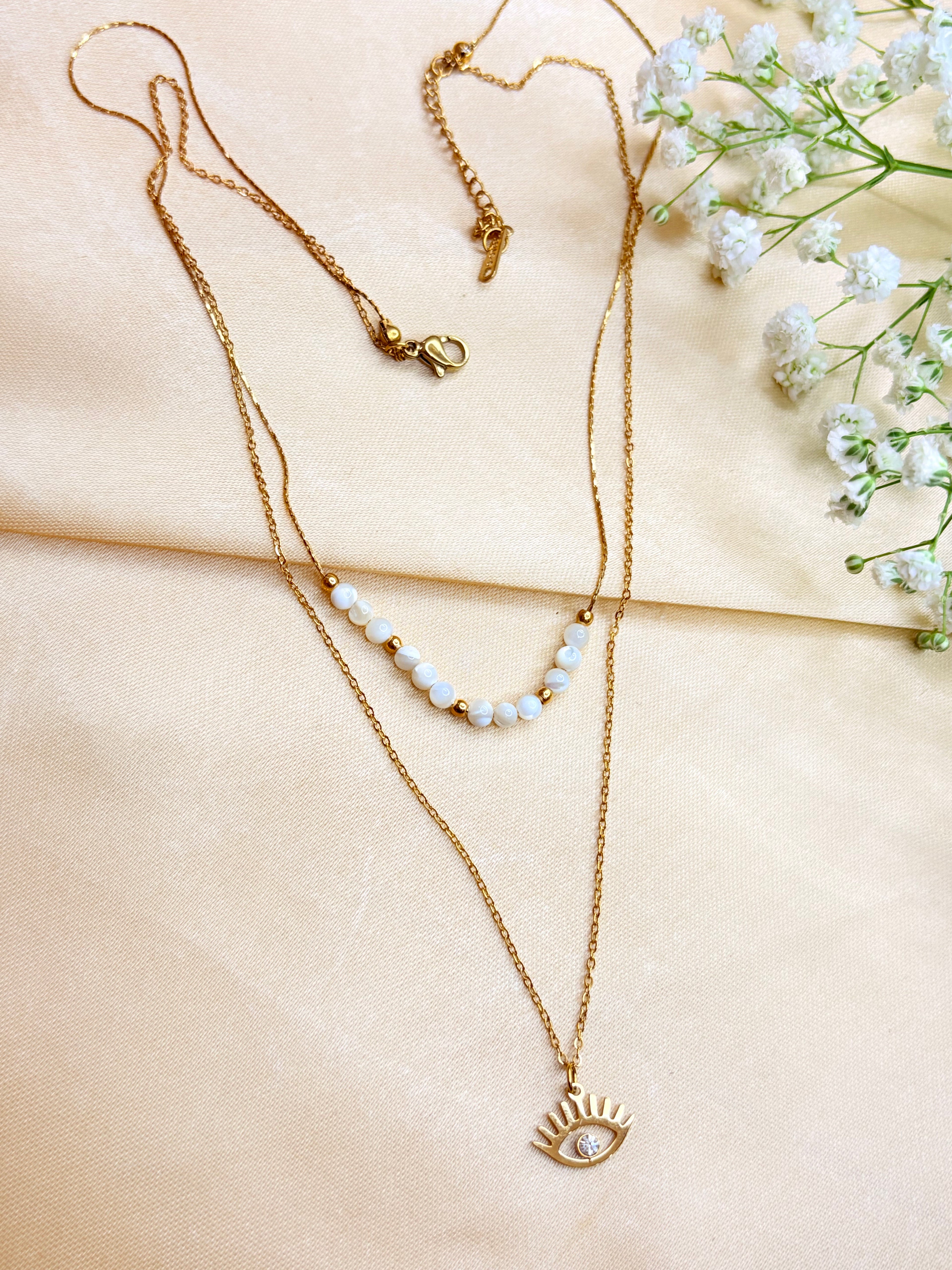 Evil Eye Layered Bead Necklace