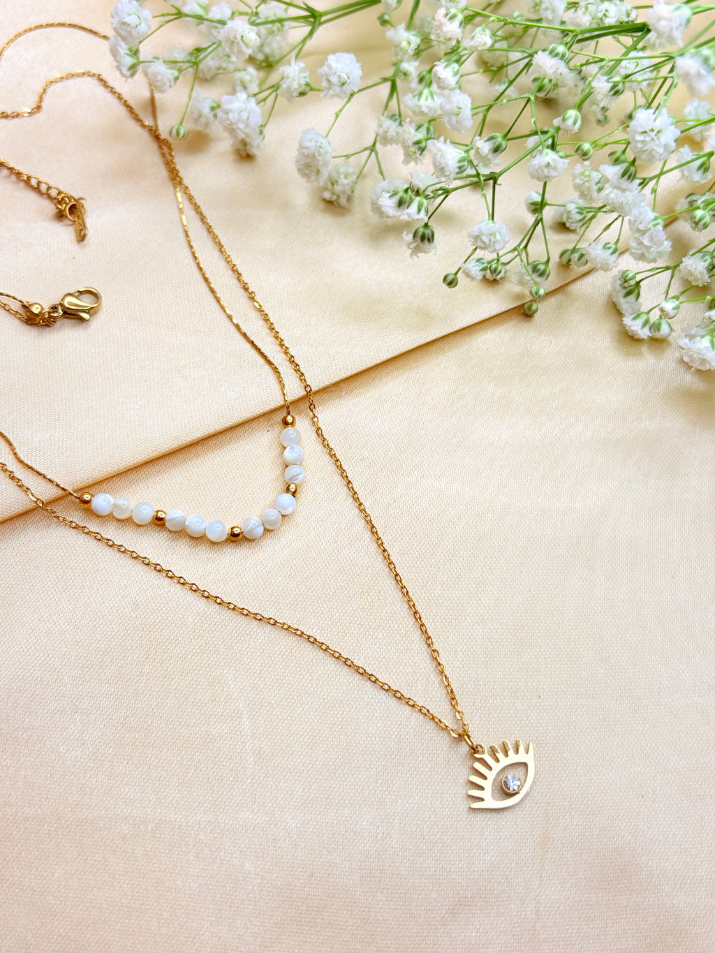 Evil Eye Layered Bead Necklace