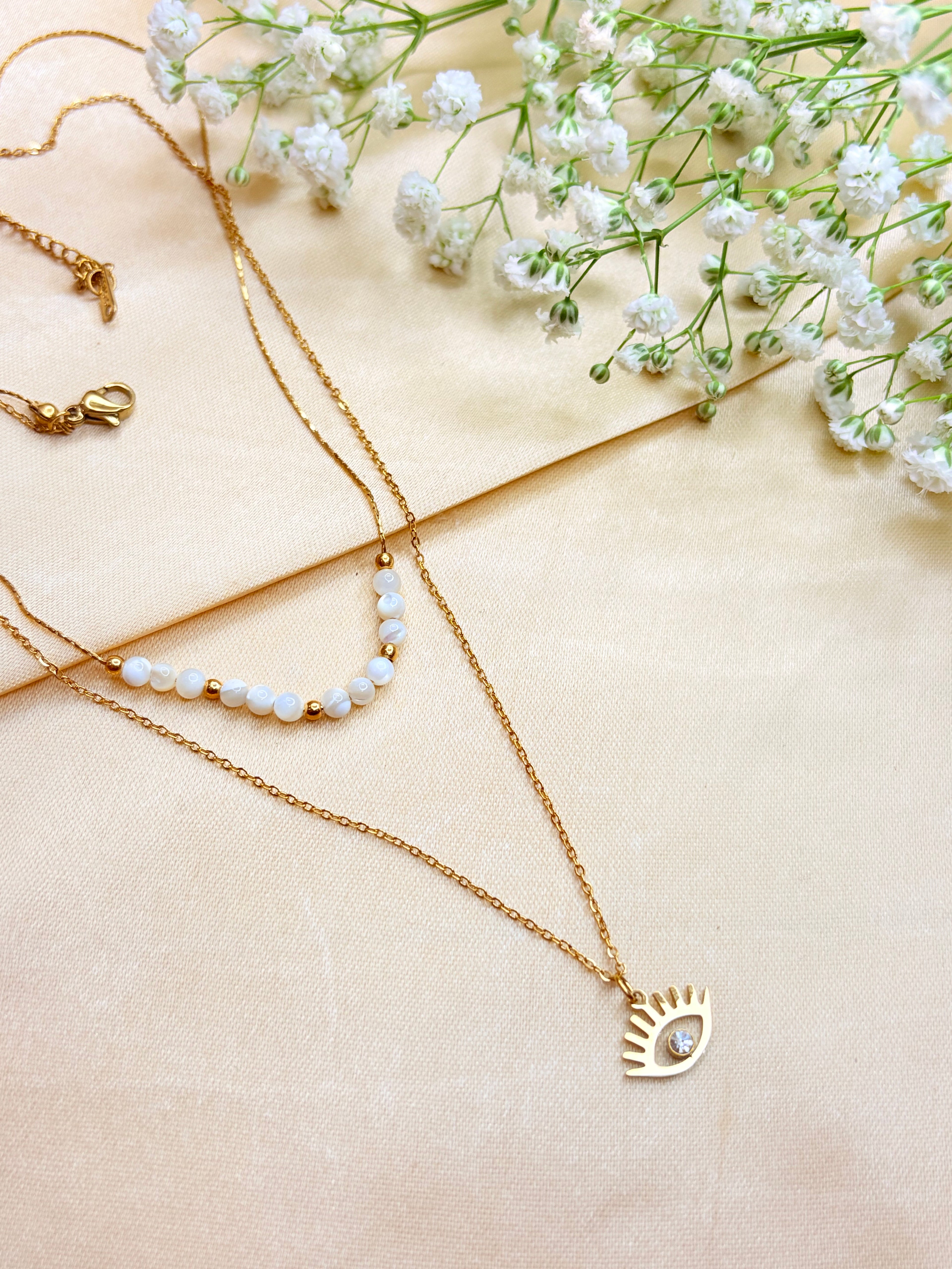 Evil Eye Layered Bead Necklace