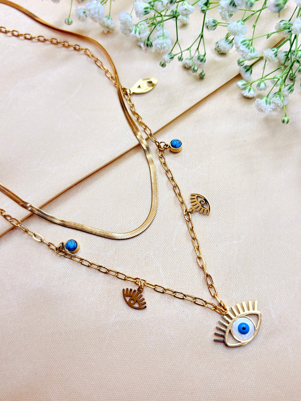 Evil Eye Layered Charms Necklace