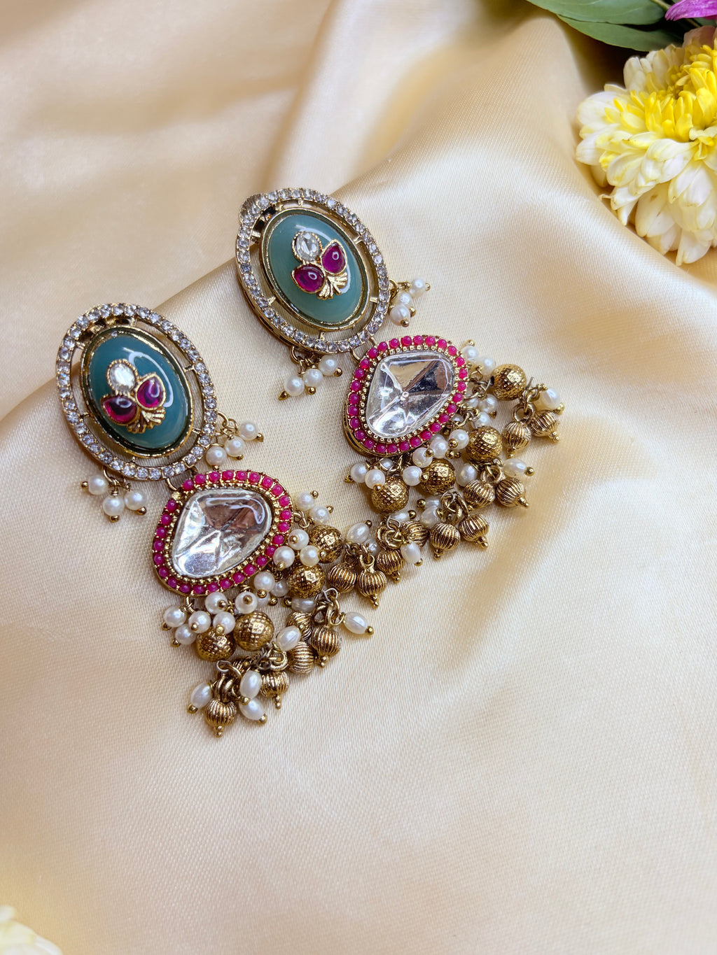 Royal Kundan Choker Set with Pearls & Meenakari Earrings