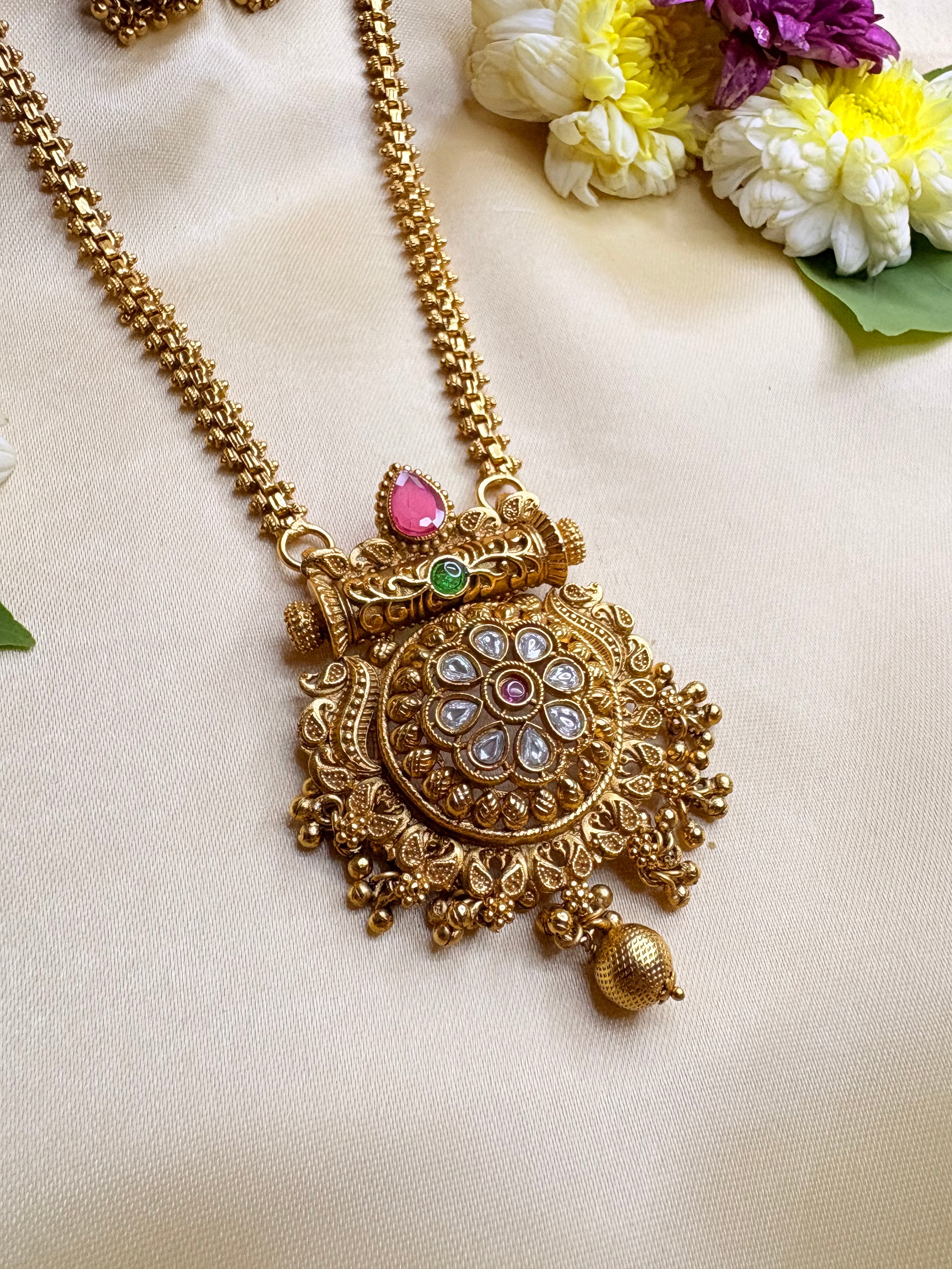 Indian Antique Gold Plated Necklace with Jhumka Earrings