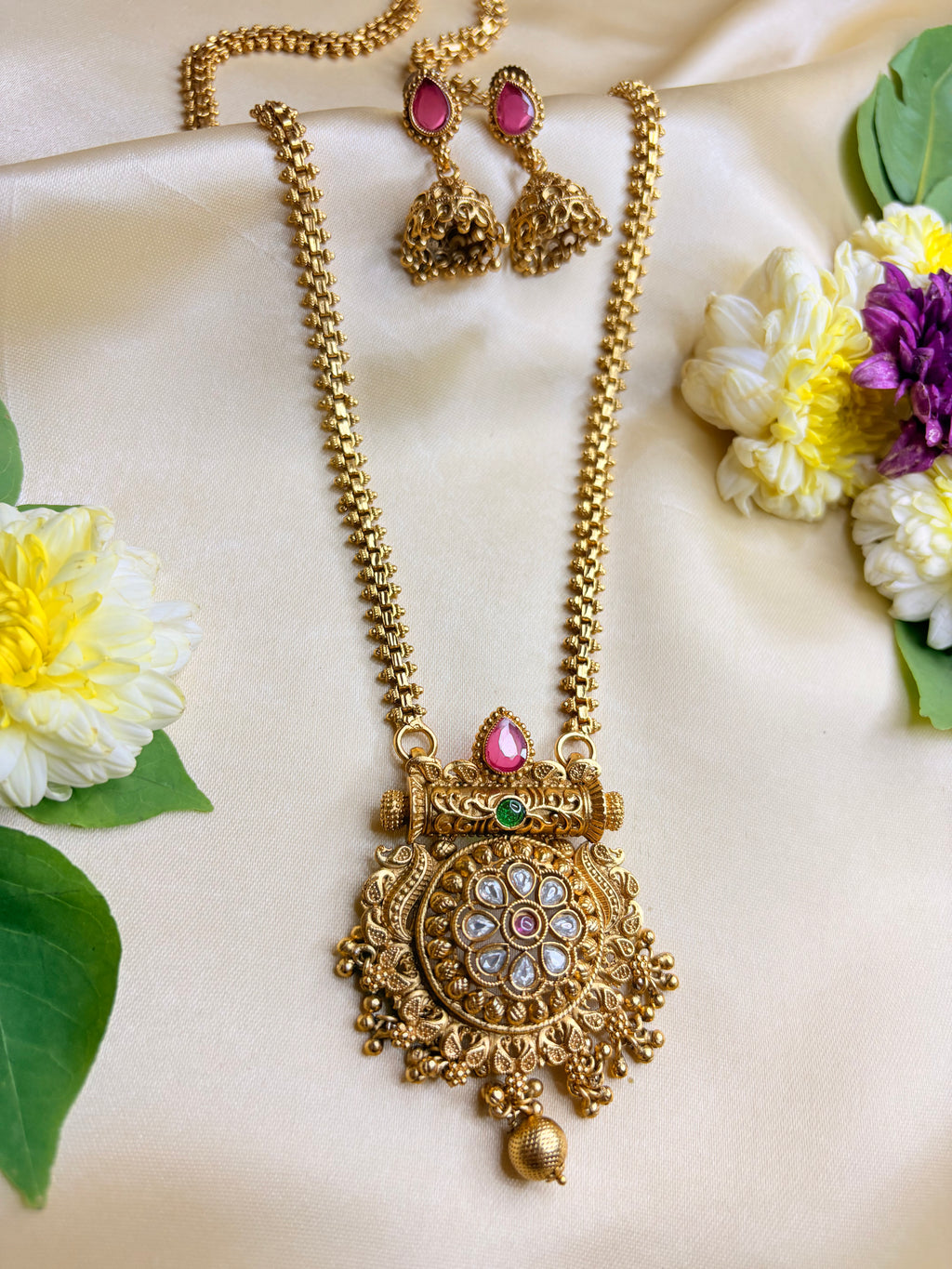 Indian Antique Gold Plated Necklace with Jhumka Earrings