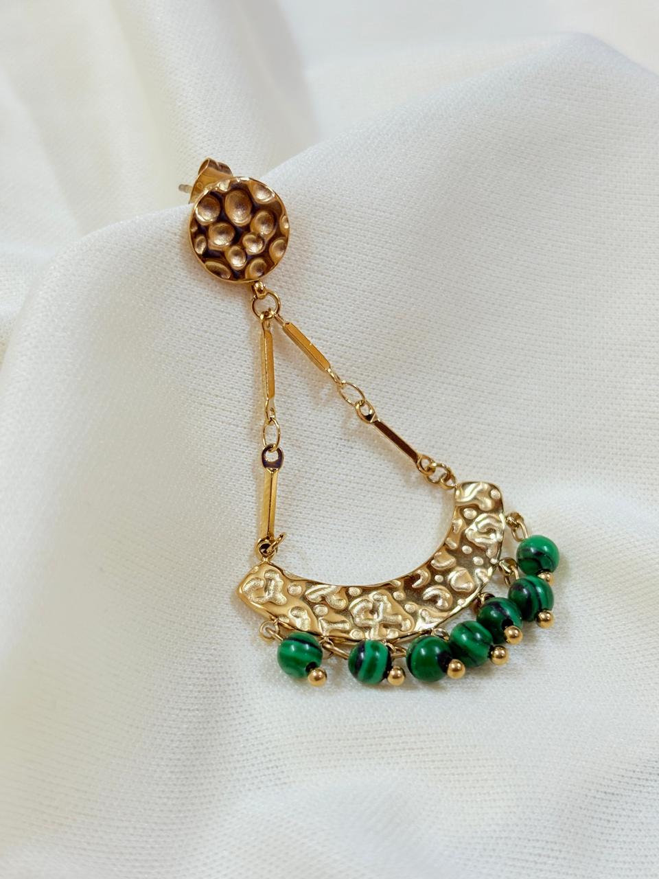 Gold Plated Green Beads Earrings - Bloom