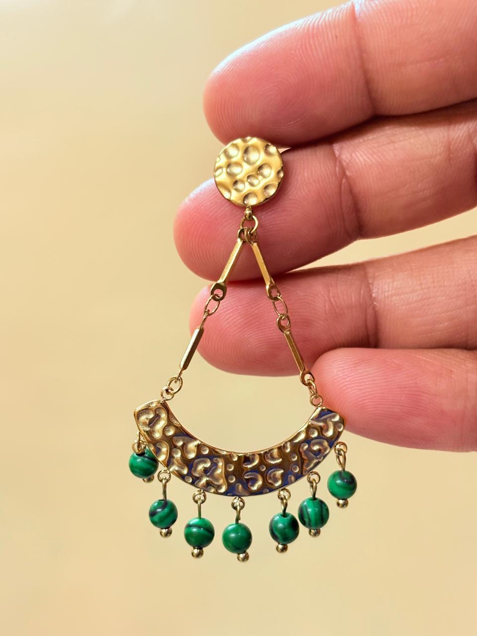 Gold Plated Green Beads Earrings - Bloom