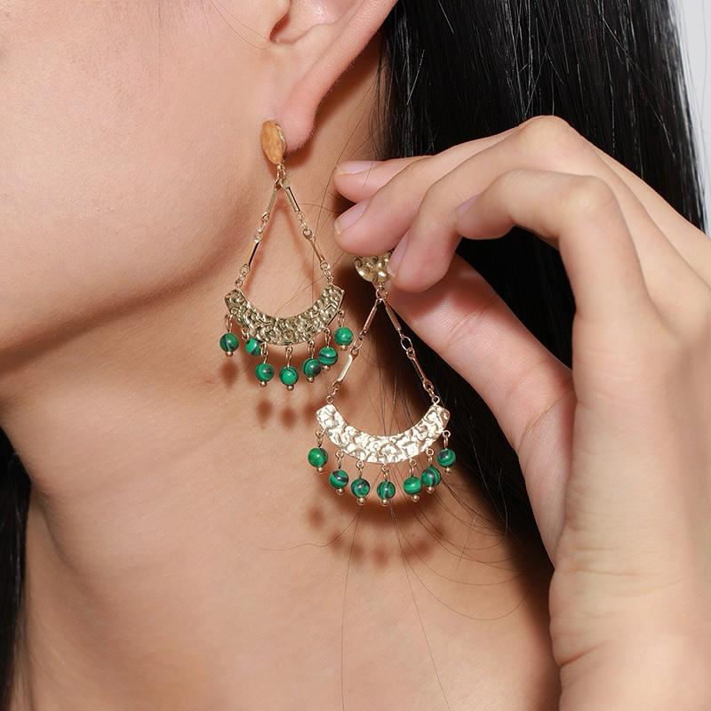Gold Plated Green Beads Earrings - Bloom