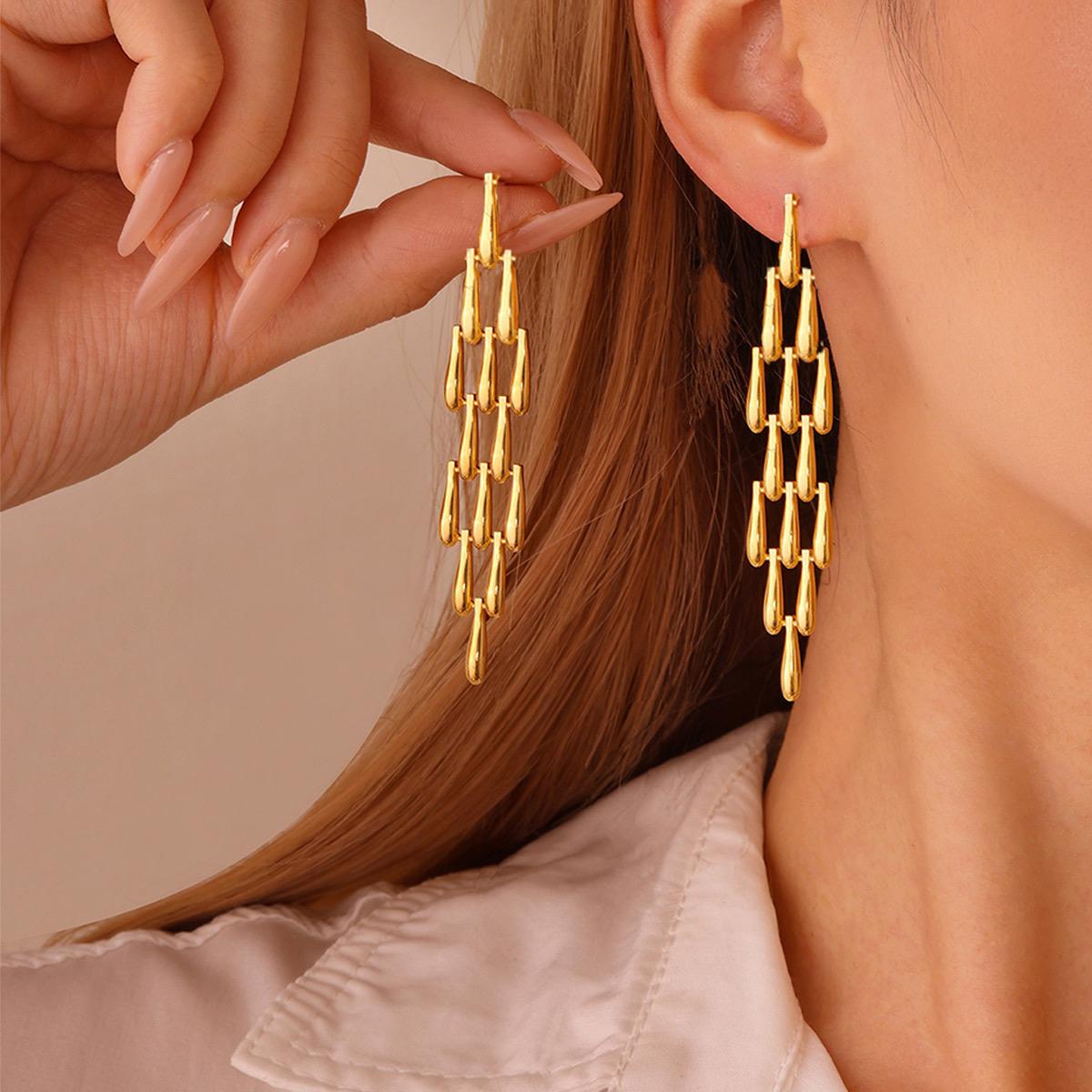 Gold Plated Drape Drop Earrings - Bloom