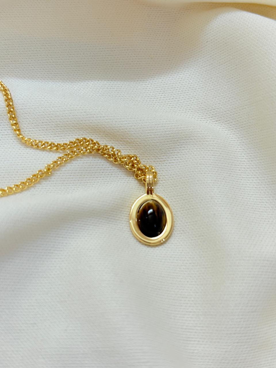 Gold Plated Chain With Tiger Eye Pendant Necklace - Bloom
