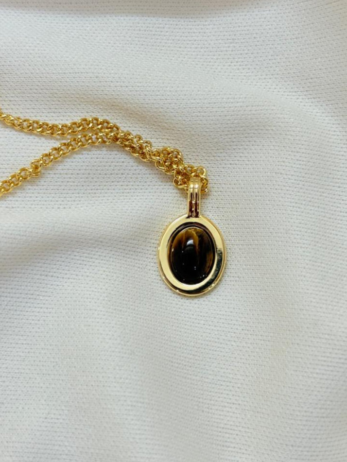 Gold Plated Chain With Tiger Eye Pendant Necklace - Bloom