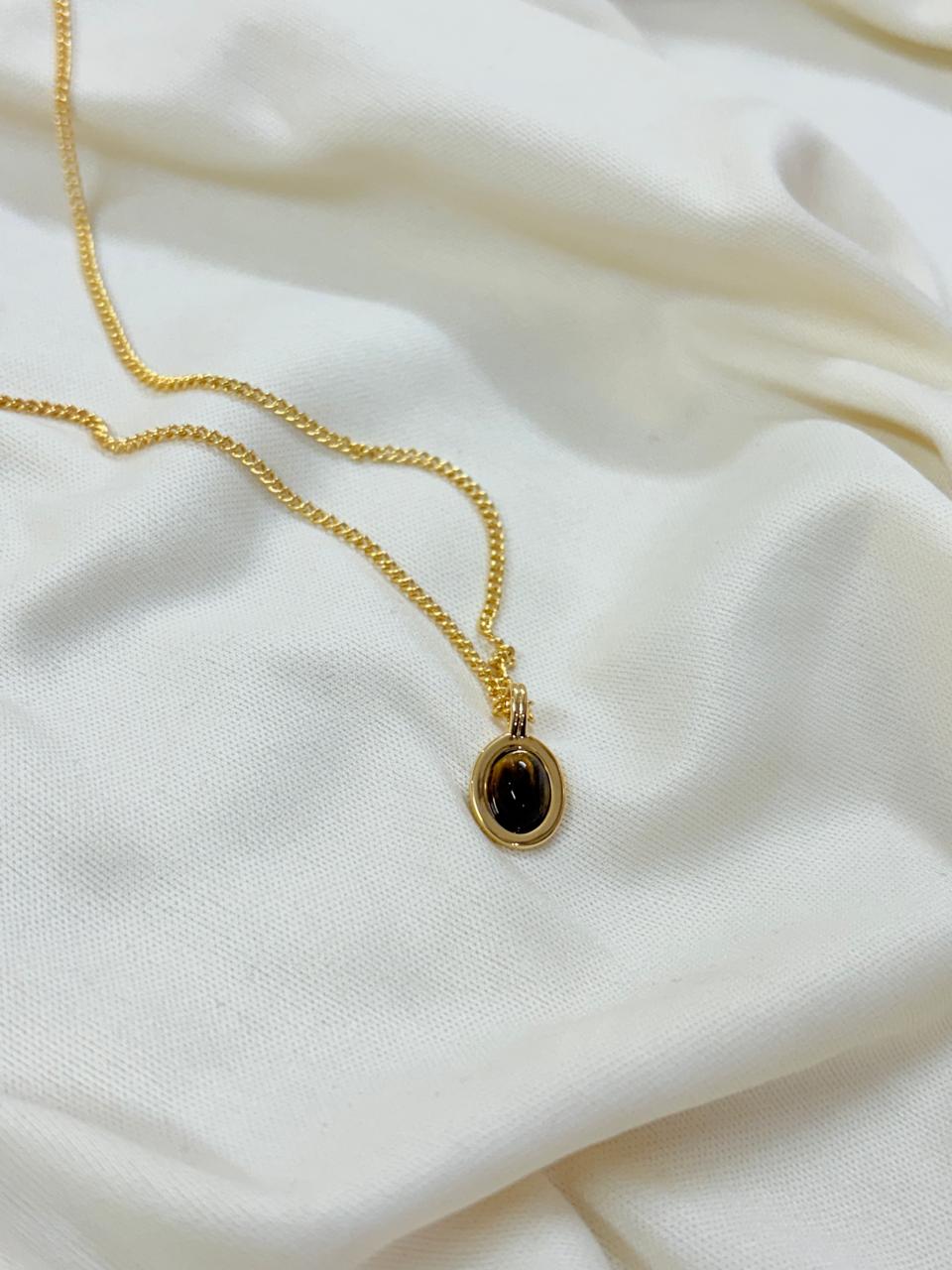 Gold Plated Chain With Tiger Eye Pendant Necklace - Bloom