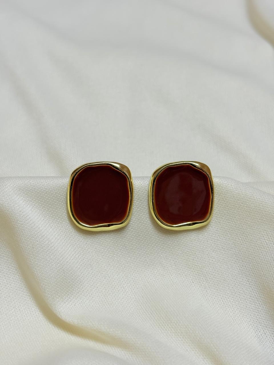 Rust Brick Square Resin Earrings - Bloom